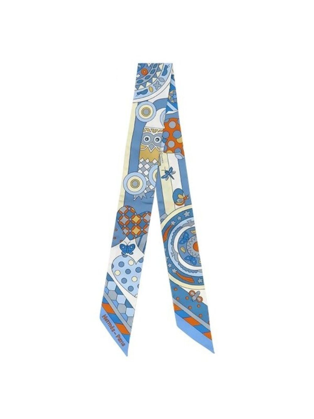 Hermes Scarf Twilly Silk Blue Jean Orange Cream Whisper of the Forest les